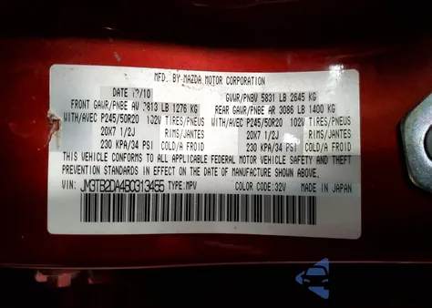 2011 Mazda Cx-9 z USA, uszkodzony, nr VIN JM3TB2DA4B0313455